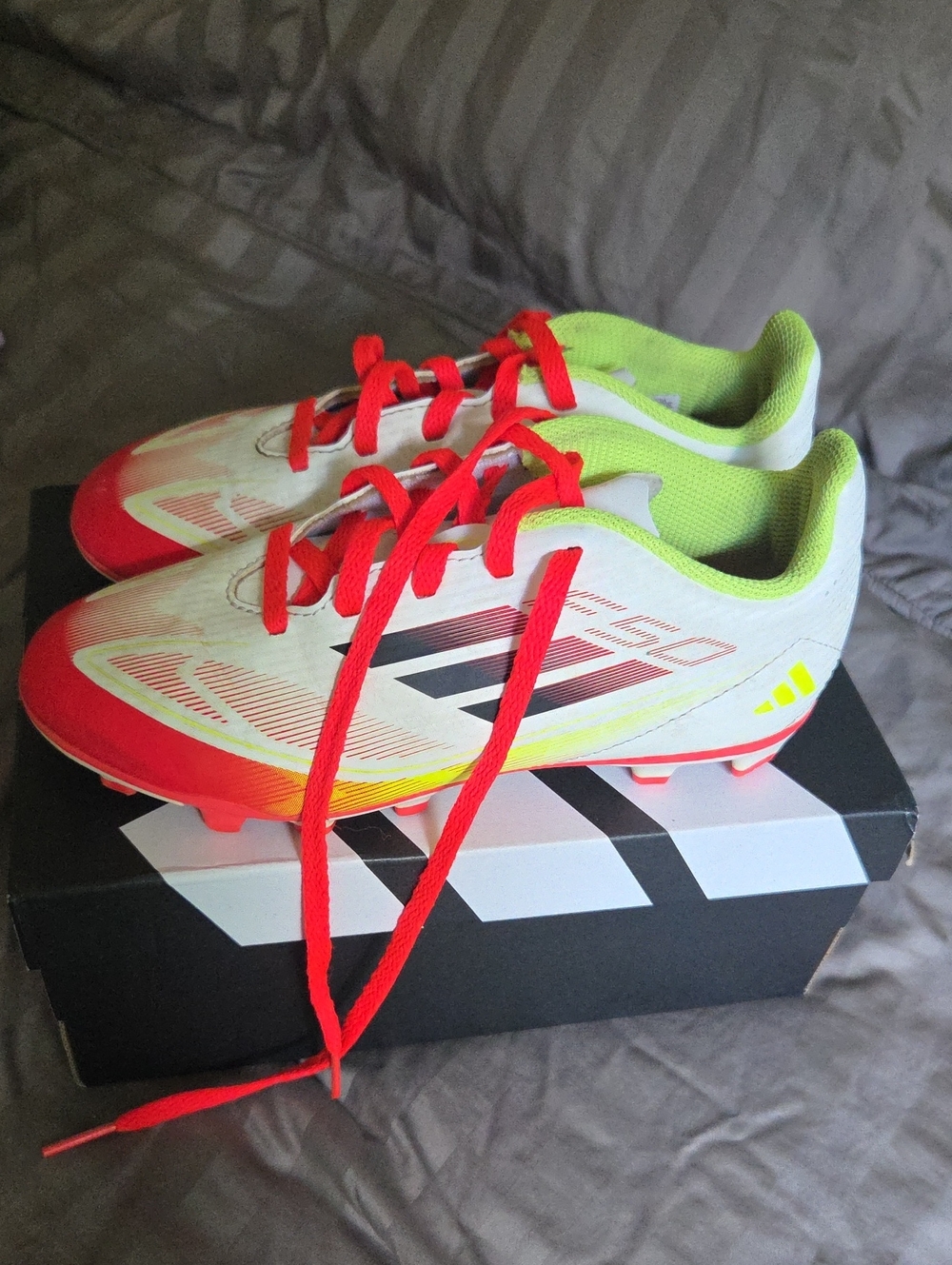 adidas Kids White Neon Green and Red Soccer Cleats